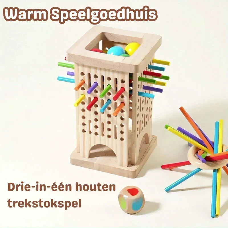 Jeu de tour d'équilibre en bois avec bâtonnets et billes