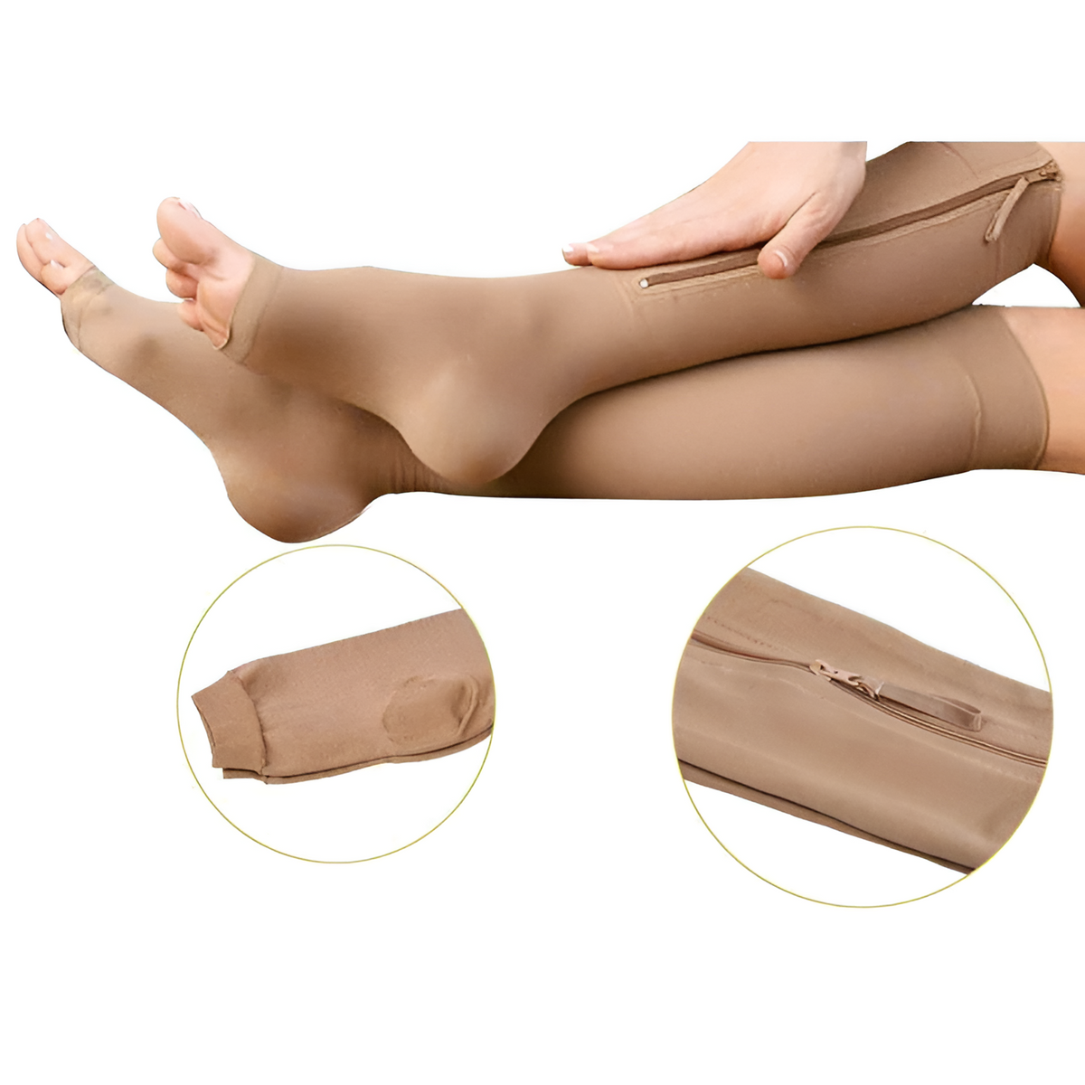 Chaussettes de compression à fermeture éclair et bout ouvert